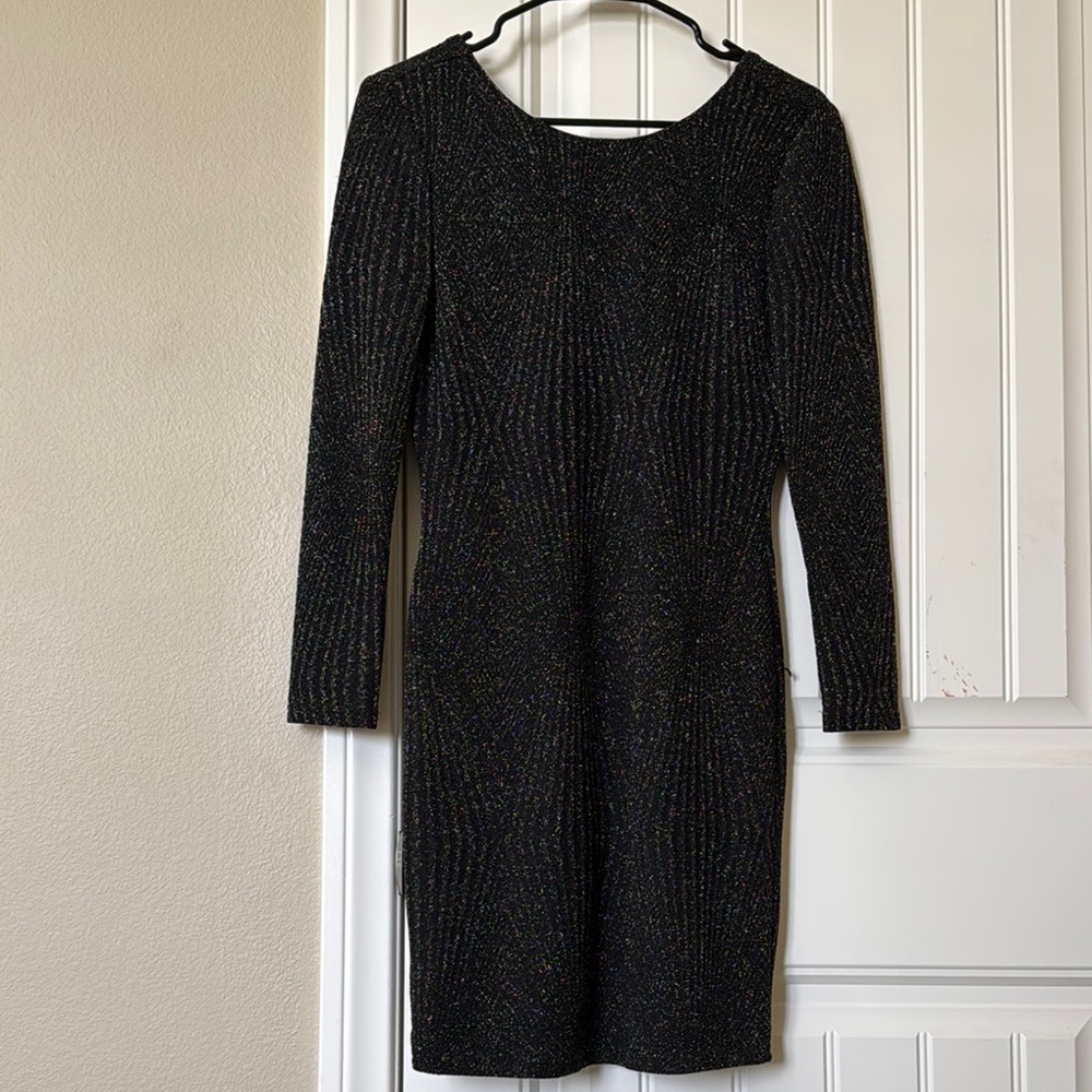 Foreign Exchange High-Stretch Black Glitter Bodycon Longsleeve Dress
